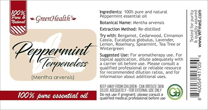 Peppermint (Terpeneless) Essential Oil - 1 Gallon - Plastic Jug - 100% Pure & Uncut - GreenHealth