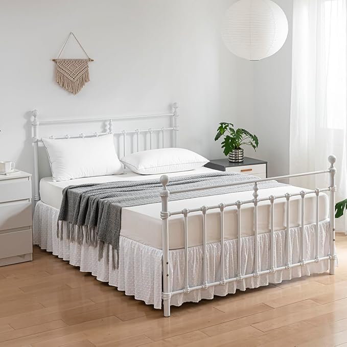 Tufted Dot Bed Skirt Queen Size,Ruffled Bed Skirt with Split Corners, Queen Bed Skirt 18 Inch Drop, Boho Queen Size Bed Skirt White for Ruffled Bed Skirt with Split Corners, Bed Skirt Queen Size