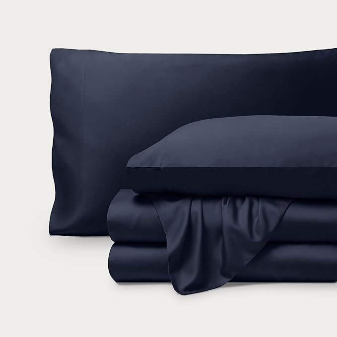 Bare Home 100% Rayon Made from Bamboo King Sheet Set - 4 Piece Bedding Set - Deep Pockets - Breathable - Easy Fit - Bedding Sheets & Pillowcases (King, Midnight Blue)