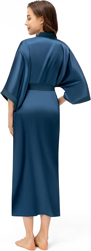 PRODESIGN Satin Kimono Robe Women Long Silky Kimono Bathrobe Sleepwear Wedding Bridesmaid Robe