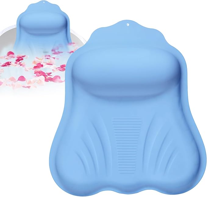 Silicone Bath Pillow for Tub Adults, 4D Air-Cushion Bathtub Pillow for Head Neck and Back Support, Non-Slip Suction Cups, Quick-Drying Waterproof Spa Pillow, Easy to Clean & Store (Blue