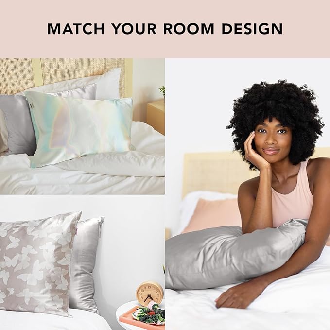Kitsch Satin Pillowcase with Zipper for Hair & Skin, Softer Than Silk Pillow Cases Queen, Wrinkle-Free, Smooth and Cooling Satin Pillow Covers, Standard Size 19"x26", Silver