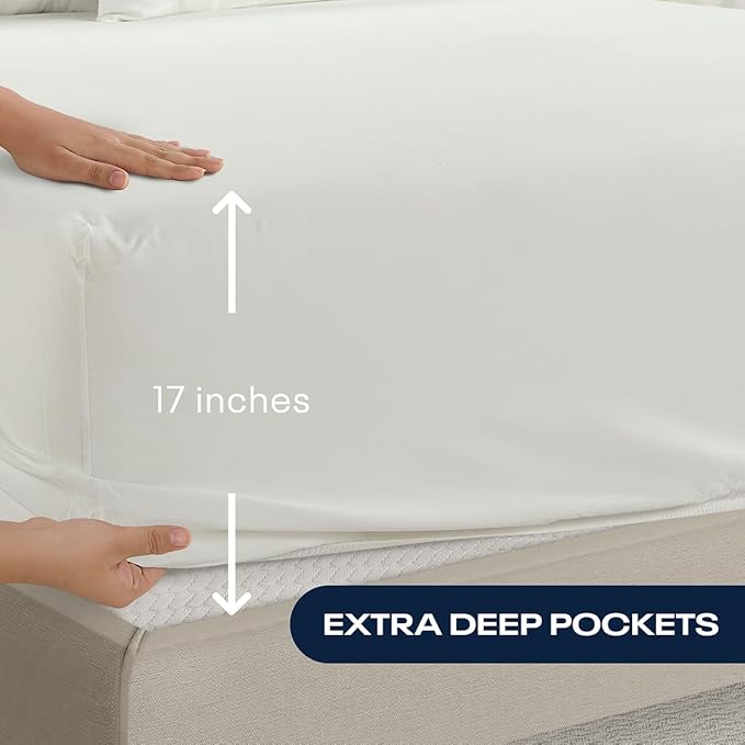 Reebok Full Size Sheet Set from Tencel™ Eucalyptus - Soft, Cooling & Breathable for Hot Sleepers, Deep Pocket Up to 17 Inches, 4Pc Hotel Luxury Bedding Set, Bedsheet & Pillowcases (White, Full)