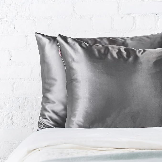 Kitsch Satin Pillowcase, Softer Than Silk Pillow Cases, Cooling Pillow Covers, King Size Pillow Cases Set of 2, Satin Pillowcase with Zipper for Hair, Skin & Quality Sleep, 19"x36" Charcoal, 2pcs