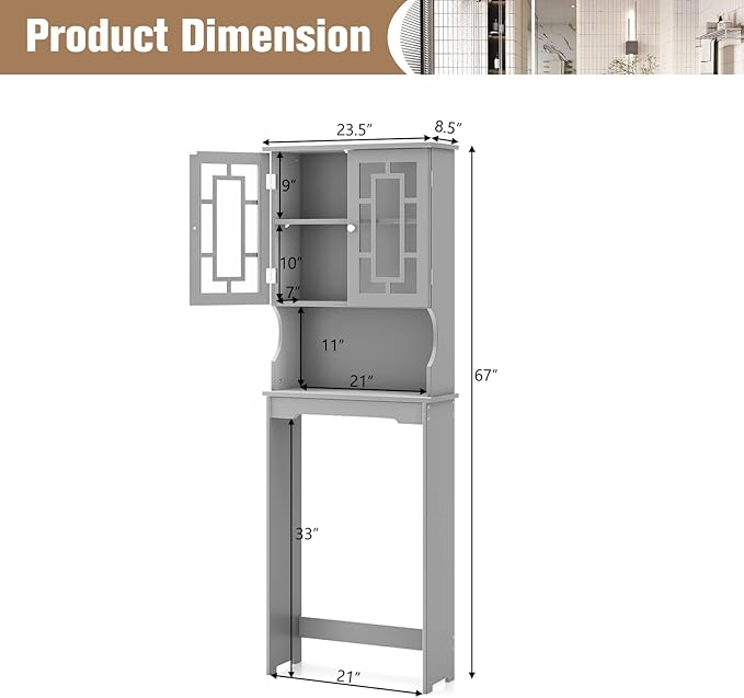Giantex Over-The-Toilet Storage Space Saver, Bathroom Organizer with Cabinet and Shelf, Above Toilet Standing Rack (Gray)