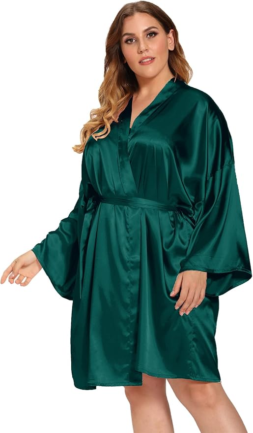 Women's Plus Size Satin Robes Plus Size Silky Kimonos Robes Sleepwear,Short