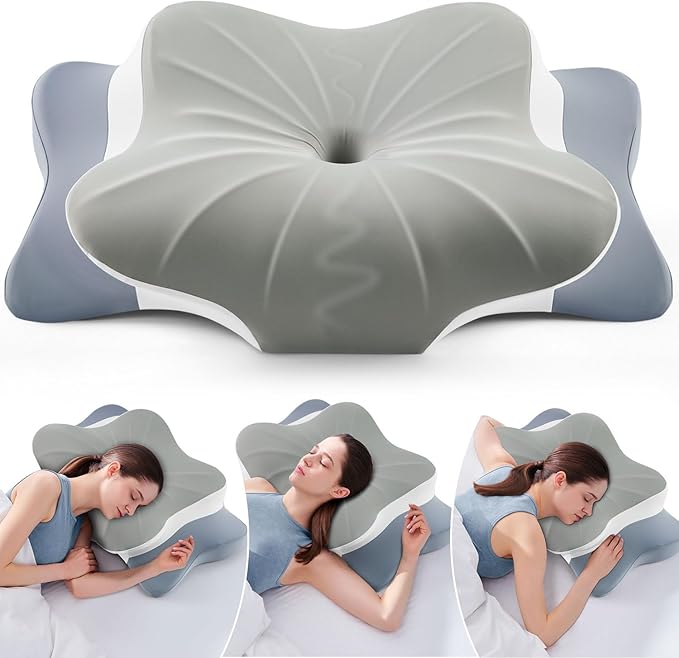Cervical Pillow for Neck Pain Relief -Cooling Ergonomic Memory Foam Pillow with Ice Silk Pillowcase, Dual-Height Orthopedic Support Contour Pillow for Side/Back/Stomach Sleepers, CertiPUR-US Certified