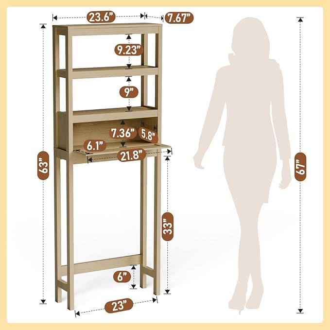 Over The Toilet Storage Cabinet, Behind Toilet Bathroom Organizer with Adjustable Shelves, Above Toilet Organizers with Rattan Door, Space Saver for Restroom, Bathroom, Laundry