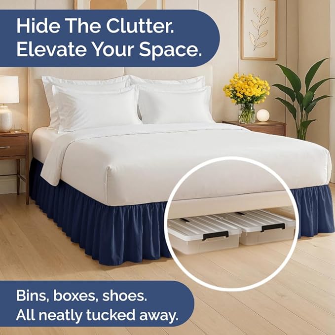 Bedskirt Full Size Ruffle - 15 inch Drop Dust Ruffle Bed Skirt with Platform - Ultra-Soft, Easy Fit, Premium Hotel Quality - Wrinkle, Fade & Shrink Resistant - for Women, Men, Kids and Teens - Navy