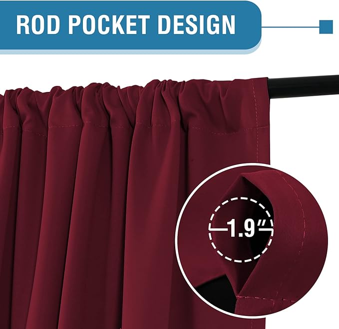 H.VERSAILTEX 100% Blackout Curtains for Bedroom Thermal Insulated Blackout Curtains 84 Inches Long Rod Pocket Window Drapes for Living Room with Black Liner 2 Panels Set, Burgundy