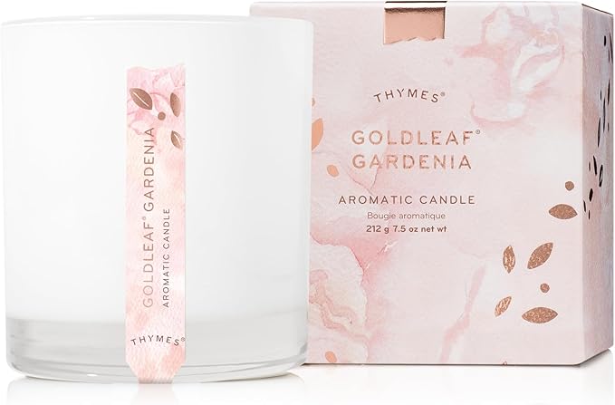 Thymes Aromatic Jar Candle - Goldleaf Gardenia Scented Candle for a Floral Home Fragrance - Matte White Candles (7.5 oz)