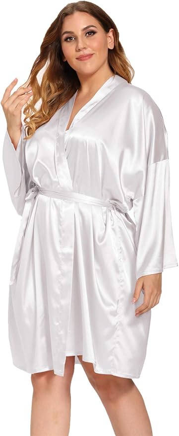 Women's Plus Size Satin Robes Plus Size Silky Kimonos Robes Sleepwear,Short