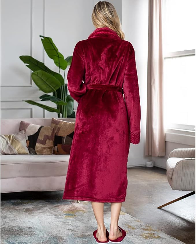 Lotus Linen Plush Robes for Women - Soft Bathrobe, Custom Monogram, Warm Fleece Robe with Pockets