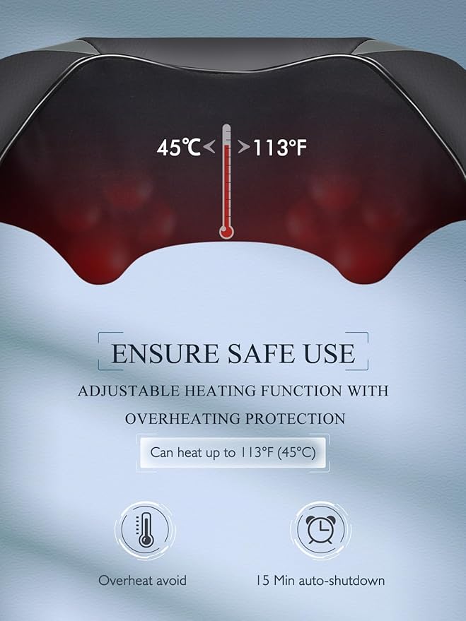 Back Neck Shoulder Massager with Heat, Shiatsu Electric Deep Tissue 3D Kneading Massagers for Relief on Waist, Leg, Calf, Foot Full Body Muscles, Gift for Men Women Mom Dad (Black)