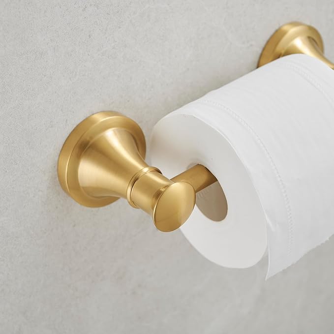 Hoimpro Wall Mounted Rustproof Toilet Tissue Paper Holder Bathroom Accessories Toilet roll Paper Hanger, Brushed Gold