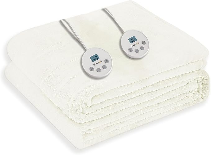 Wapaneus Heated Blanket Electric Queen Size 84"x90"-Dual Control with 10 Heat Levels 12 Timer Settings and 8 Hours Auto-Shut Off,Fast-Heating Electric Blanket,ETL Listed Machine Washable,Ivory