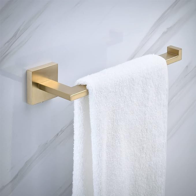 Brushed Gold Toilet Paper Holder Hand Towel Holder, SHUNLI Gold Bathroom Accessories Hardware Set 2 Pieces, Wall Mounted Towel Ring Towel Bar, SUS304 Stainless Steel