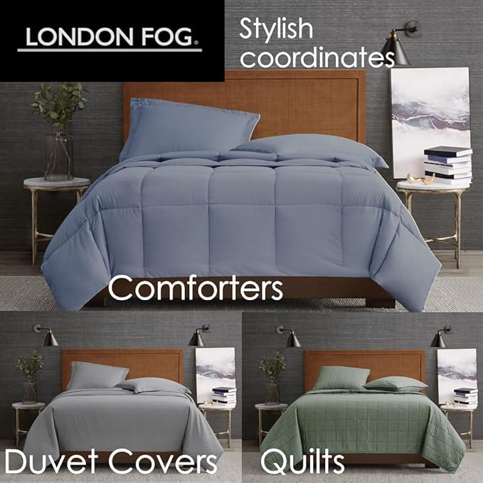 London Fog Garment Washed Solid Sheet Set Blue Microfiber 4-Piece King Sheet Set, Solid Themed, Deep Pocket, Adult and Teen, Oeko-TEX Certified