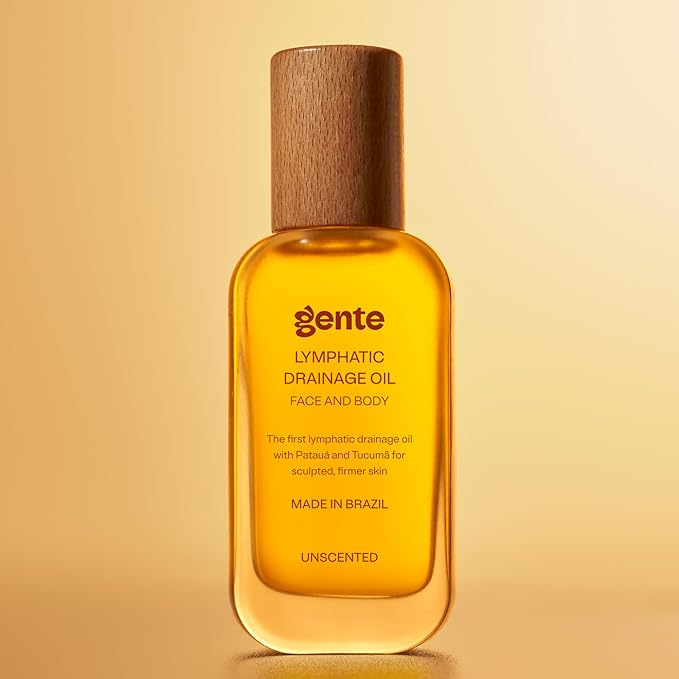 Gente Beauty Lymphatic Drainage Oil, Scented, Body Sculpting Formula, 50ml/100ml, Brazilian Oils Blend with Pataua, Coffea Arabica, Mulateiro Extract (100ml, Unscented)