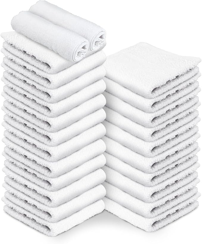 24 Pack White Hand Towels 100% Cotton Spa Towel – 16x27 inches Highly Absorbable Facial Towels Gym, Hair, Face, Bulk Small Towels (Not Bleach Proof)