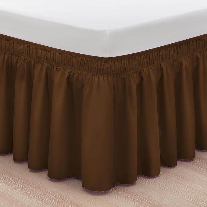 RIMELA Bed Skirt Full Size 15 Inch Drop, Elastic Bed Skirting for Bed Base and Frame, Bedding Dust Ruffle Easy to Install, Lightweight Wrap Around Adjustable Bedskirt, Brown