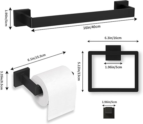5-Pieces Matte Black Bathroom Accessories Set, 16 Inch Bath Towel Bar Set, SUS 304 Stainless Steel Bathroom Hardware Set, Towel Racks for Bathroom Wall Mounted