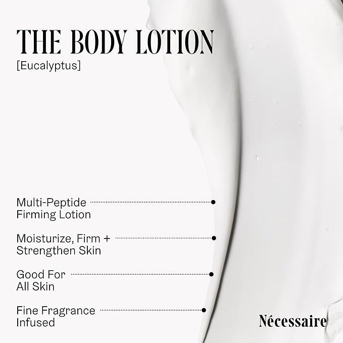 Nécessaire The Body Lotion Eucalyptus – Multi-Peptide Body Moisturizer for Women + Men – Non-Comedogenic Body Lotion with Niacinamide – 450ml/15.2 fl oz
