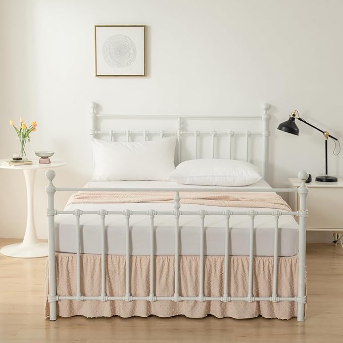 Tufted Dot Bed Skirt Queen Size,Ruffled Bed Skirt with Split Corners, Queen Bed Skirt 12 Inch Drop, Boho Queen Size Bed Skirt Cream for Ruffled Bed Skirt with Split Corners, Bed Skirts Queen Size