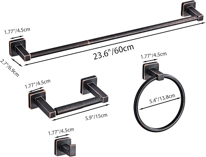 Bathroom Hardware Set 4 Pieces,Oil Rubbed Bronze Bathroom Accessories Set Stainless Steel Wall Mounted, Hand Towel Bar, Towel Ring, Robe Towel Hooks,Toilet Paper Holder,Towel Bar Set, 23.6 Inch