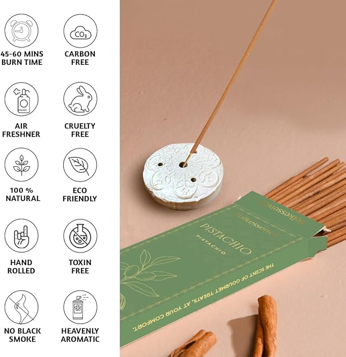 Folkulture Christmas Incense Sticks | Set of 100 Insence-Sticks with Holder for Relaxation | Pistachio Fragrance | Organic, Slow Burning & Non Toxic Inscents| Christmas Dessert Inspired