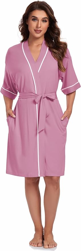 COLORFULLEAF Womens Bamboo Short Robes Lightweight Kimono Cotton Robe Soft Knit Bathrobe Ladies Loungewear with Pockets