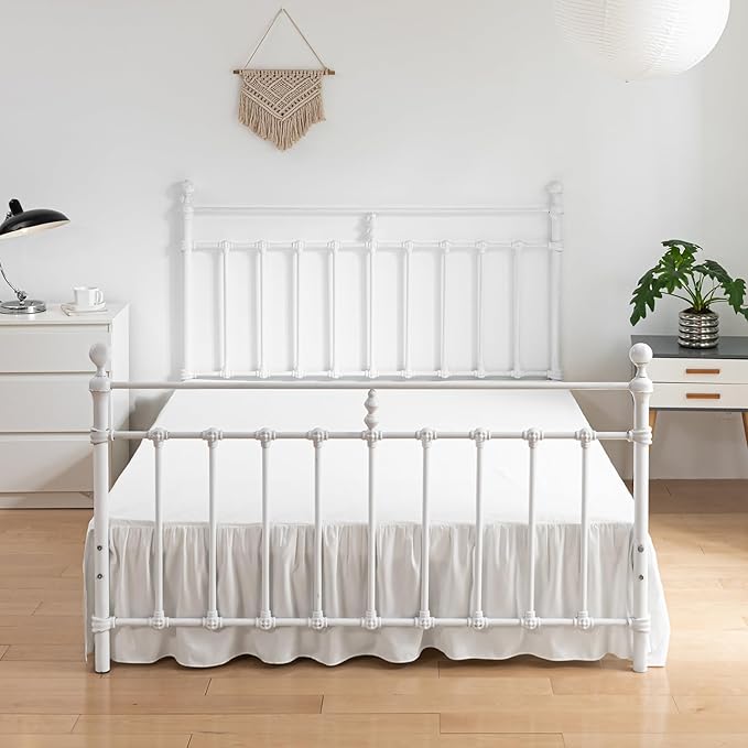 Bed Skirt Full Size Ruffled Bed Skirts with Split Corners, 22 Inch Drop Dust Ruffle Bed Skirt with Platform, Ivory, Full - 22" Drop