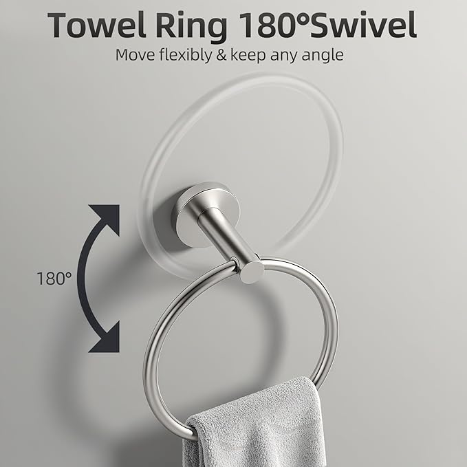 Brushed Nickel Towel Bar Set 10 Pieces, SUS304 Stainless Steel Bathroom Hardware Set, Bathroom Towel Holder Set Wall Mounted-16 Inch Towel Bar, Toilet Paper Holder, Towel Hook, Towel Ring