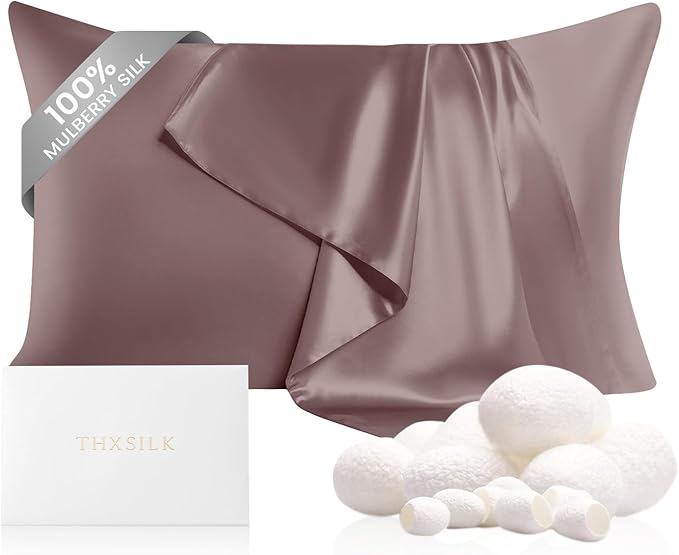 THXSILK 22 Momme 100% Pure Mulberry 6A+ Silk Pillowcase for Hair and Skin with Zipper Closure, Cooling, Natural, Organic, Double Sided Silk Pillow Case (Purple, Queen 20"x30", 1pc)