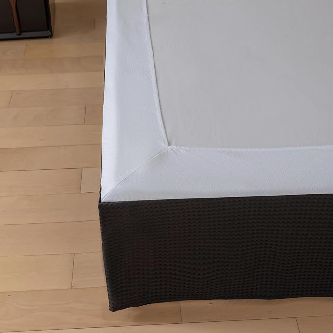King Bed Skirt, Wrap Around Bed Skirt with Pleated Corner, 14 Inch Drop Pleated Waffle Weave Bedskirts, Anti-Slip, Microfiber, Black, 14'' King