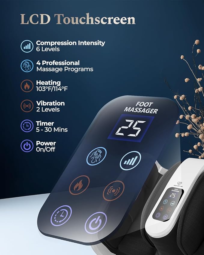 HomeCare Shiatsu Foot Massager with Heat & Ice Therapy - Gray, Deep Kneading for Plantar Fasciitis & Neuropathy Relief, Adjustable Intensity, Feet/Leg/Calf/Ankle at Home/Office,Gifts for Women, Men