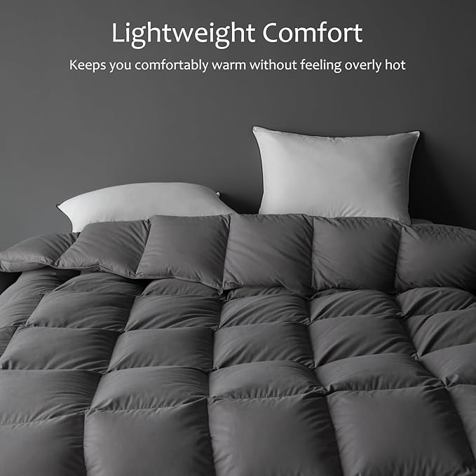 Luxury Down Fiber Comforter Oversized King Size - High Fill Power Medium Warmth for All Season Duvet Insert - Light Weight, Charcoal Grey (120" x 98")