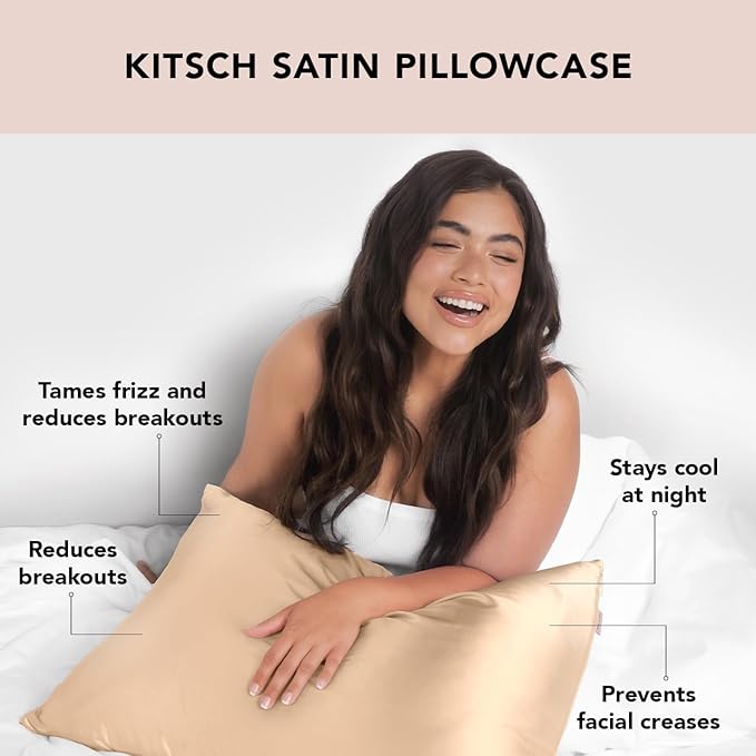 Kitsch Satin Pillowcase, Softer Than Silk Pillow Cases King, Cooling Pillow Covers, Satin Pillowcase with Zipper for Hair, Skin & Quality Sleep, Wrinkle-Free & Smooth, King Size 19"x36", Champagne