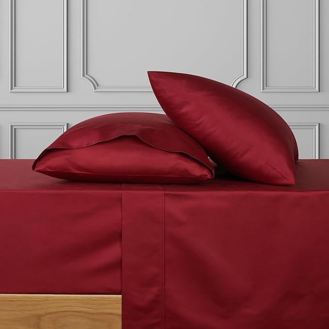 URBANHUT 700 Thread Count Egyptian Cotton Queen Sheets, 4Pc Sheet Set Soft Luxury Bed Sheets for Queen Size Bed, Sateen Weave Hotel Sheets, 16'' Elasticized Deep Pocket - Burgundy