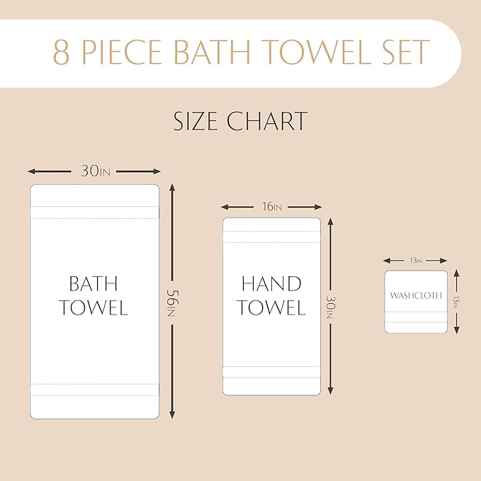MAURA Light Blue Bath Towel Set of 8 for Bathroom. Turkish Cotton Luxury Bath Towels. Extra Large, Thick, Plush & Soft. Hotel & Spa Quality - Serenity Blue