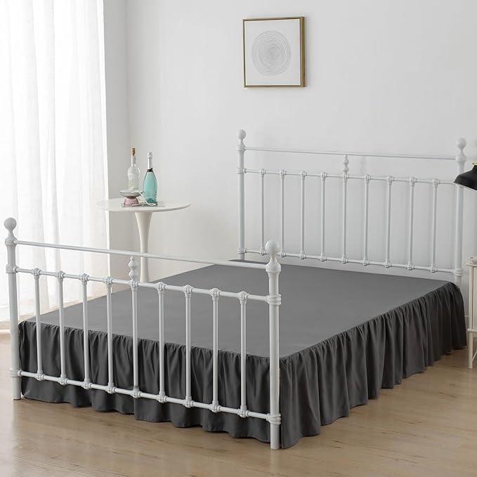 Bed Skirt Full Size Ruffled Bed Skirts with Split Corners, 14 Inch Drop Dust Ruffle Bed Skirt with Platform, Dark Grey, 14" Full