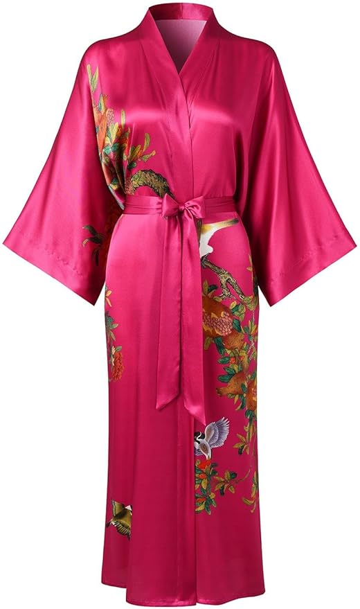 Women's Silk Kimono Robe Long Bathrobe Nightgown 100% Mulberry Silk for Women - Classic Floral Pattern