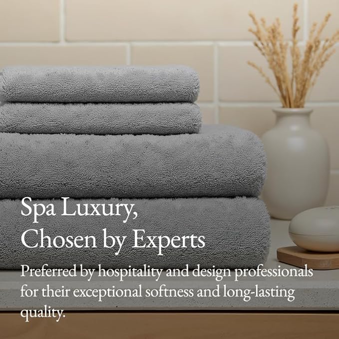 Italic Serene Ultraplush Cotton Washcloth Towel Set, 4 Soft & Absorbent Face Towels, Light Gray, 800GSM, 100% Cotton, Heavy Duty, Resort Grade Towels (Light Gray)
