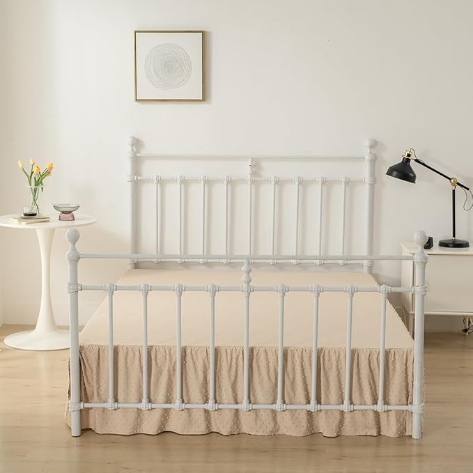 Tufted Dot Bed Skirt Queen Size,Ruffled Bed Skirt with Split Corners, Queen Bed Skirt 16 Inch Drop, Boho Queen Size Bed Skirt Camel for Ruffled Bed Skirt with Split Corners, Bed Skirt Queen Size