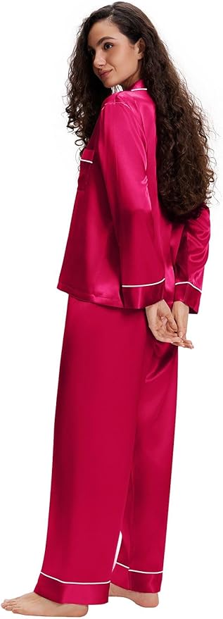Lonxu Silk Satin Womens Pajama Sets Button Down Sleepwear Loungewear XS~3XL