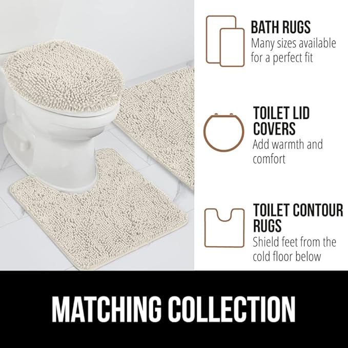 GORILLA GRIP Bath Rug Mat 48x17, Thick Soft Absorbent Chenille, Quick Dry Microfiber Mats, Rubber Backing Washable Shower Floor Rugs, Bathmat Runner, US Designed Bathroom Home Decor Accessories Ivory