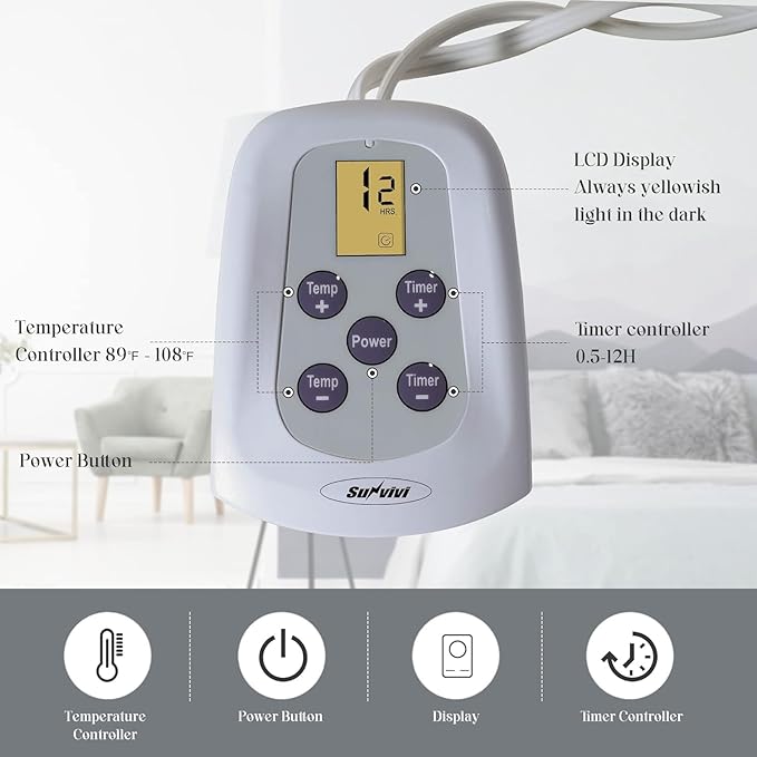 SUNVIVI Heated Electric Blanket Queen Size Dual Control, 10 Heat Settings, 12 Hours Auto Off, Machine Washable, ETL Certified, Overheating Protection, Grey, 84x90 Inch