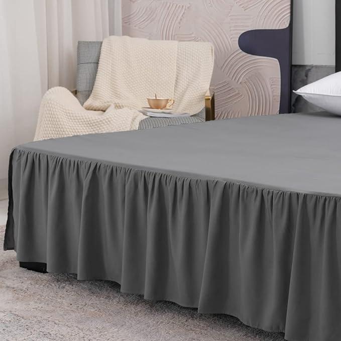 Grey Bed Skirt Queen Size Ruffled Bed Skirt with Split Corners, Queen Bed Skirt 14 Inch Drop, TSUTOMI Queen Size Bed Skirt Grey for Ruffled Bed Skirt with Split Corners, Bed Skirt Queen Size