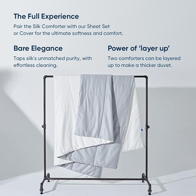 Vesta Heavyweight Silk Comforter, Overfilled Duvet Insert for Cold Sleepers & Winter, 100% Silk Fill with 100% Cotton Shell, Moisture-Wicking, Queen Size (Grey, Silk Weight: 4.2lbs)