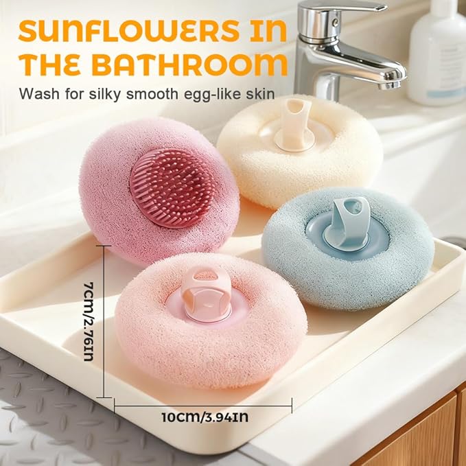 Super Soft Sunflower Suction Cup Bath Ball, 2025 New Exfoliating Bath Bath Sponge Cleaning Brush with Finger Rings for Women and Men (Blue, 4 pcs)